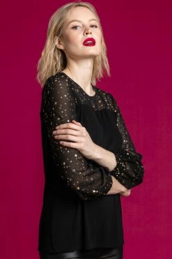 Roman Black Foil Star Print Contrast Top 12 Roman Black Foil Star Print Contrast Top -Roman Sales Shop unnamed file 5774