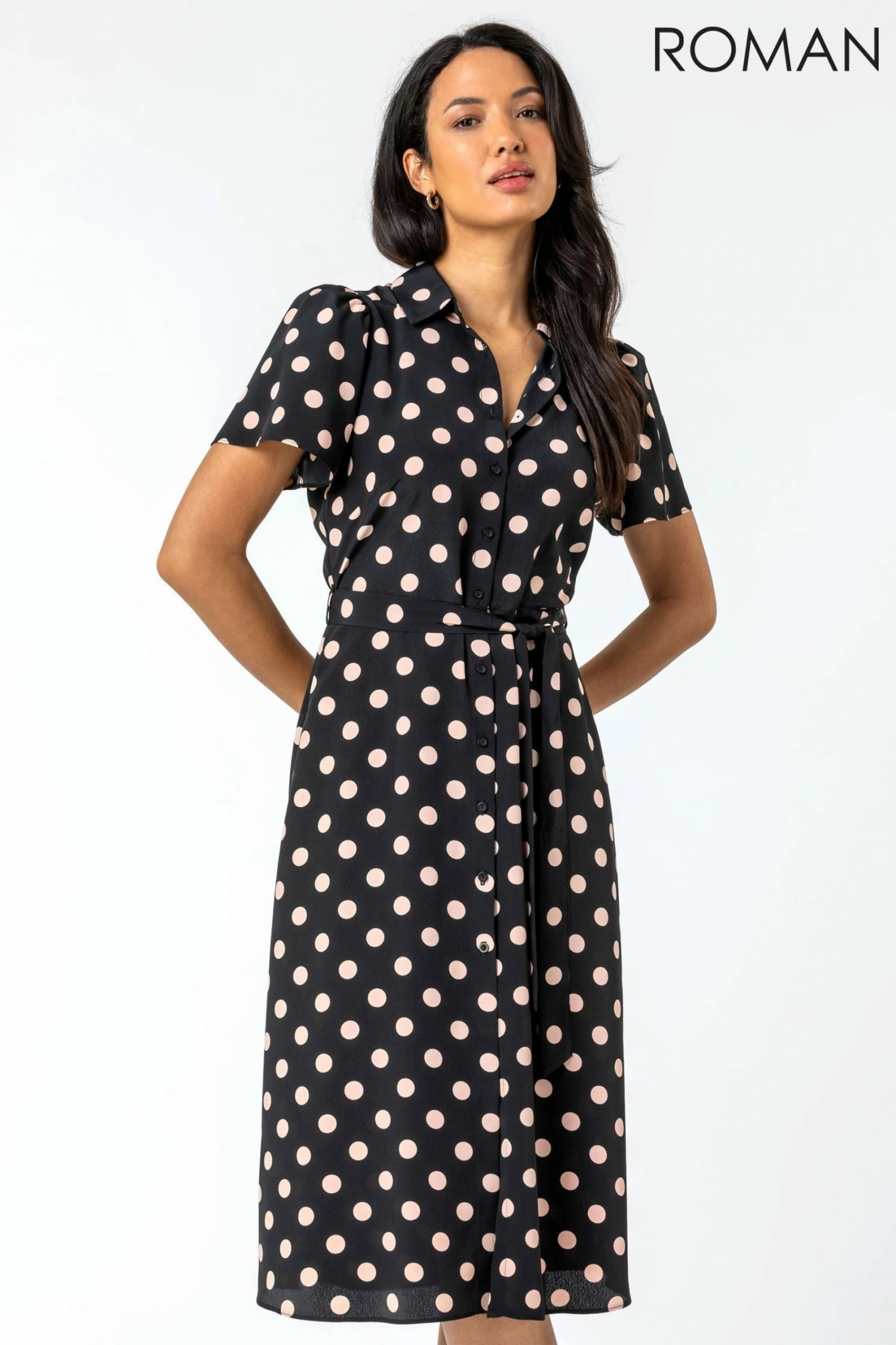 Roman Black Spot Print Midi Shirt Dress 3 Roman Black Spot Print Midi Shirt Dress