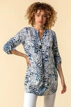 Roman Blue Animal Print Button Detail Blouse -Roman Sales Shop unnamed file 5780