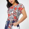 Roman Orange & Blue Petite Floral Print Waist Tie Top 2 Roman Orange & Blue Petite Floral Print Waist Tie Top -Roman Sales Shop unnamed file 5781