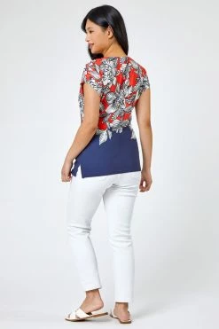 Roman Orange & Blue Petite Floral Print Waist Tie Top 8 Roman Orange & Blue Petite Floral Print Waist Tie Top -Roman Sales Shop unnamed file 5782