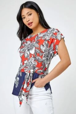 Roman Orange & Blue Petite Floral Print Waist Tie Top 11 Roman Orange & Blue Petite Floral Print Waist Tie Top -Roman Sales Shop unnamed file 5785