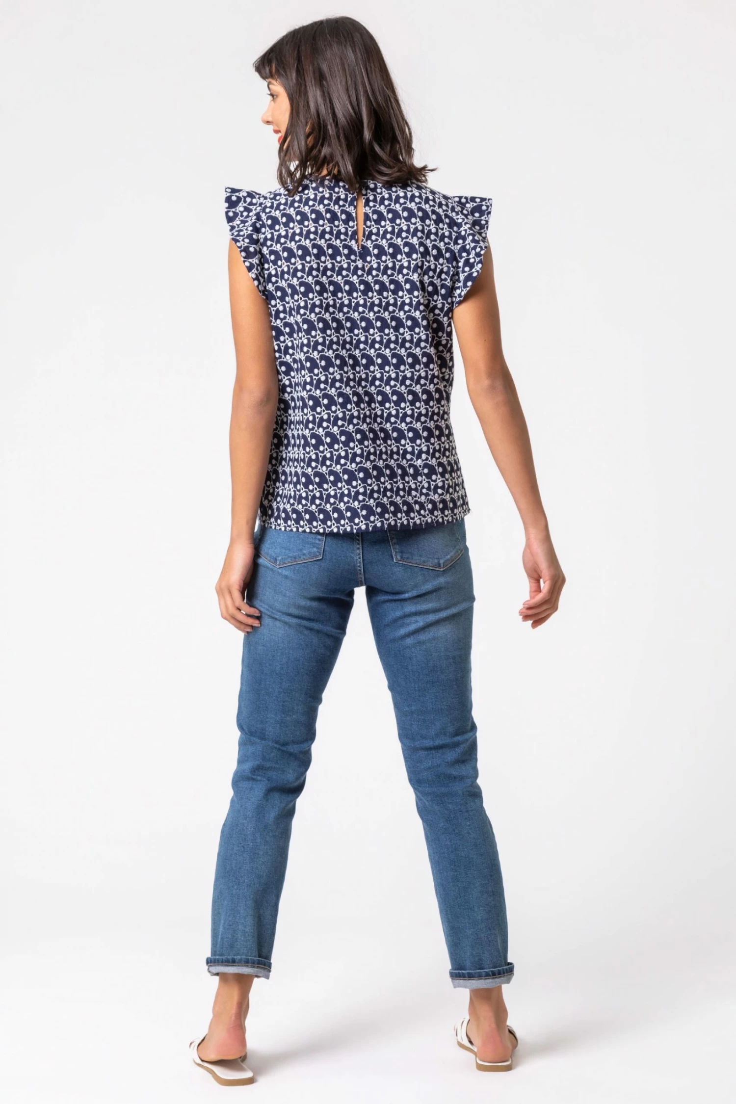 Roman Blue Broderie Spot Frill Sleeve Detail Top 5 Roman Blue Broderie Spot Frill Sleeve Detail Top - Image 3