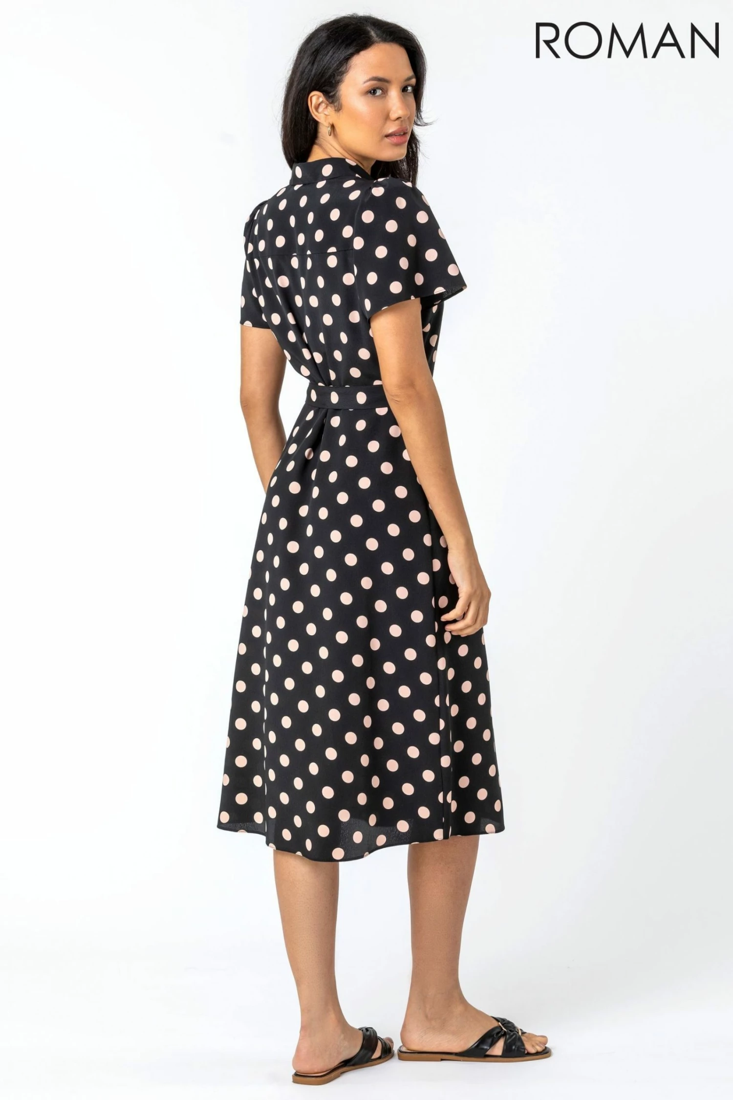 Roman Black Spot Print Midi Shirt Dress 4 Roman Black Spot Print Midi Shirt Dress - Image 2