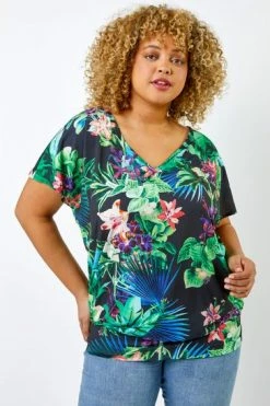 Roman Black Curve Tropical Print Blouson Hem Top 11 Roman Black Curve Tropical Print Blouson Hem Top -Roman Sales Shop unnamed file 5795