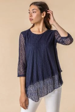 Roman Blue Asymmetric Burnout Print Top