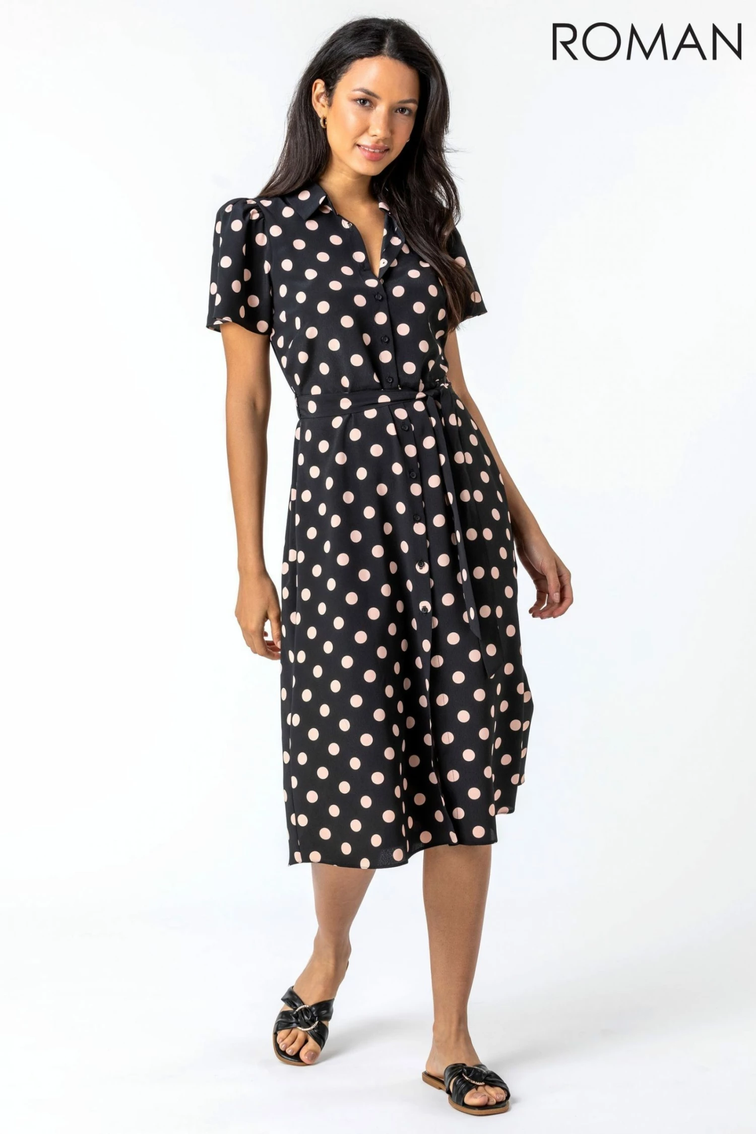 Roman Black Spot Print Midi Shirt Dress 5 Roman Black Spot Print Midi Shirt Dress - Image 3