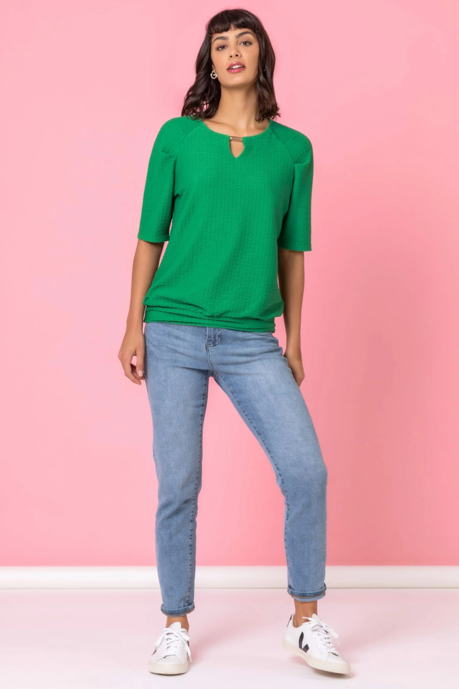 Roman Green Keyhole Neck Textured Top 5 Roman Green Keyhole Neck Textured Top - Image 3