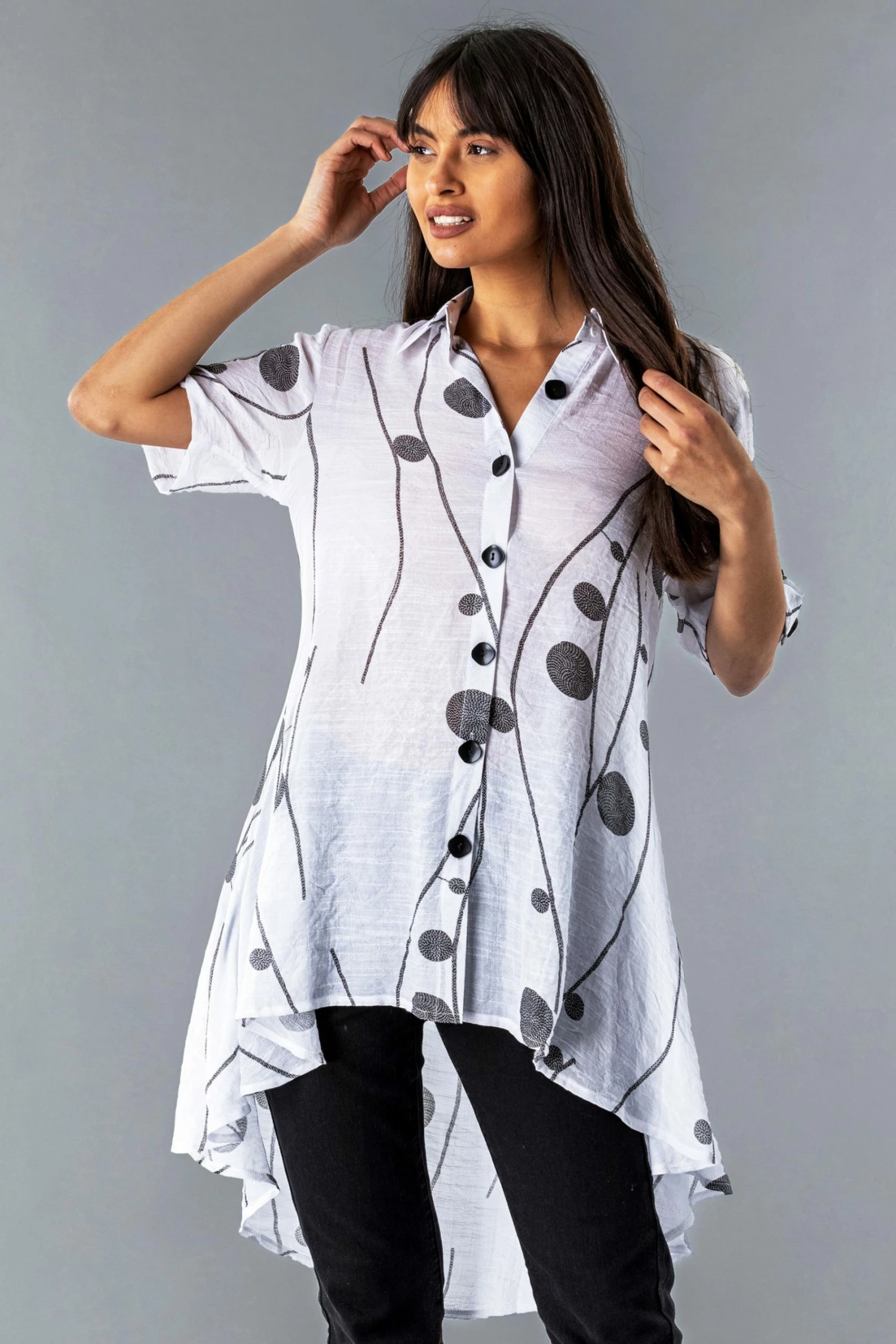 Roman White Spot Print Button Through Shirt 3 Roman White Spot Print Button Through Shirt