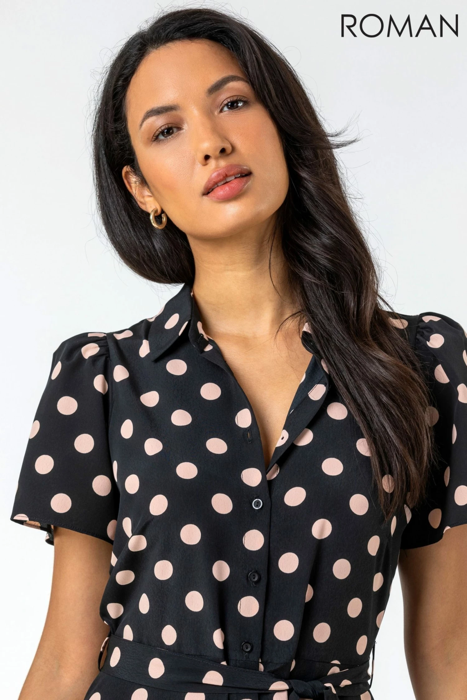 Roman Black Spot Print Midi Shirt Dress 6 Roman Black Spot Print Midi Shirt Dress - Image 4