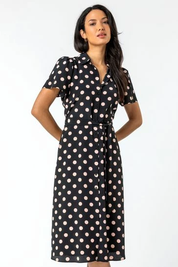 Roman Black Spot Print Midi Shirt Dress 7 Roman Black Spot Print Midi Shirt Dress - Image 5