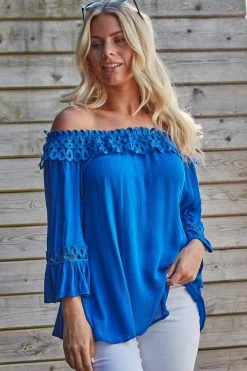 Roman Blue Lace Trim Bardot Top 9 Roman Blue Lace Trim Bardot Top -Roman Sales Shop unnamed file 5820