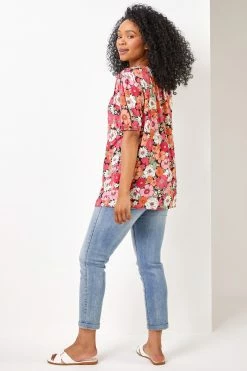 Roman Pink Petite Floral Print Neck Tie Top 11 Roman Pink Petite Floral Print Neck Tie Top -Roman Sales Shop unnamed file 5830