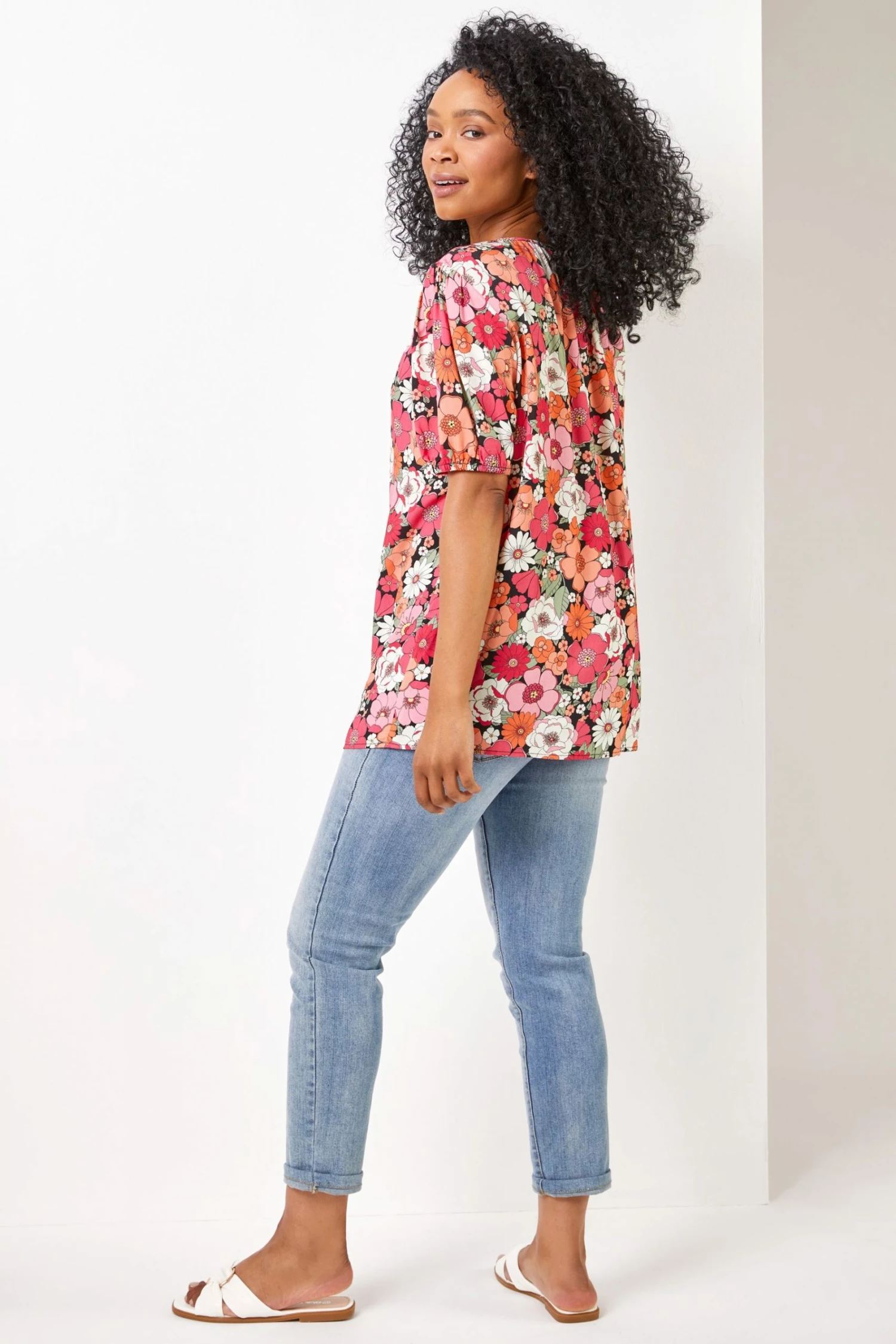 Roman Pink Petite Floral Print Neck Tie Top 5 Roman Pink Petite Floral Print Neck Tie Top - Image 3