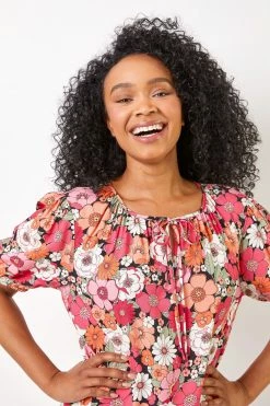 Roman Pink Petite Floral Print Neck Tie Top 12 Roman Pink Petite Floral Print Neck Tie Top -Roman Sales Shop unnamed file 5831