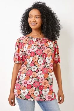 Roman Pink Petite Floral Print Neck Tie Top 13 Roman Pink Petite Floral Print Neck Tie Top -Roman Sales Shop unnamed file 5832