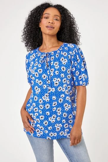 Roman Pink Petite Floral Print Neck Tie Top 9 Roman Pink Petite Floral Print Neck Tie Top - Image 7