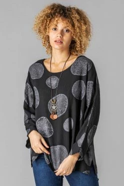 Roman Black Spot Print Top With Necklace