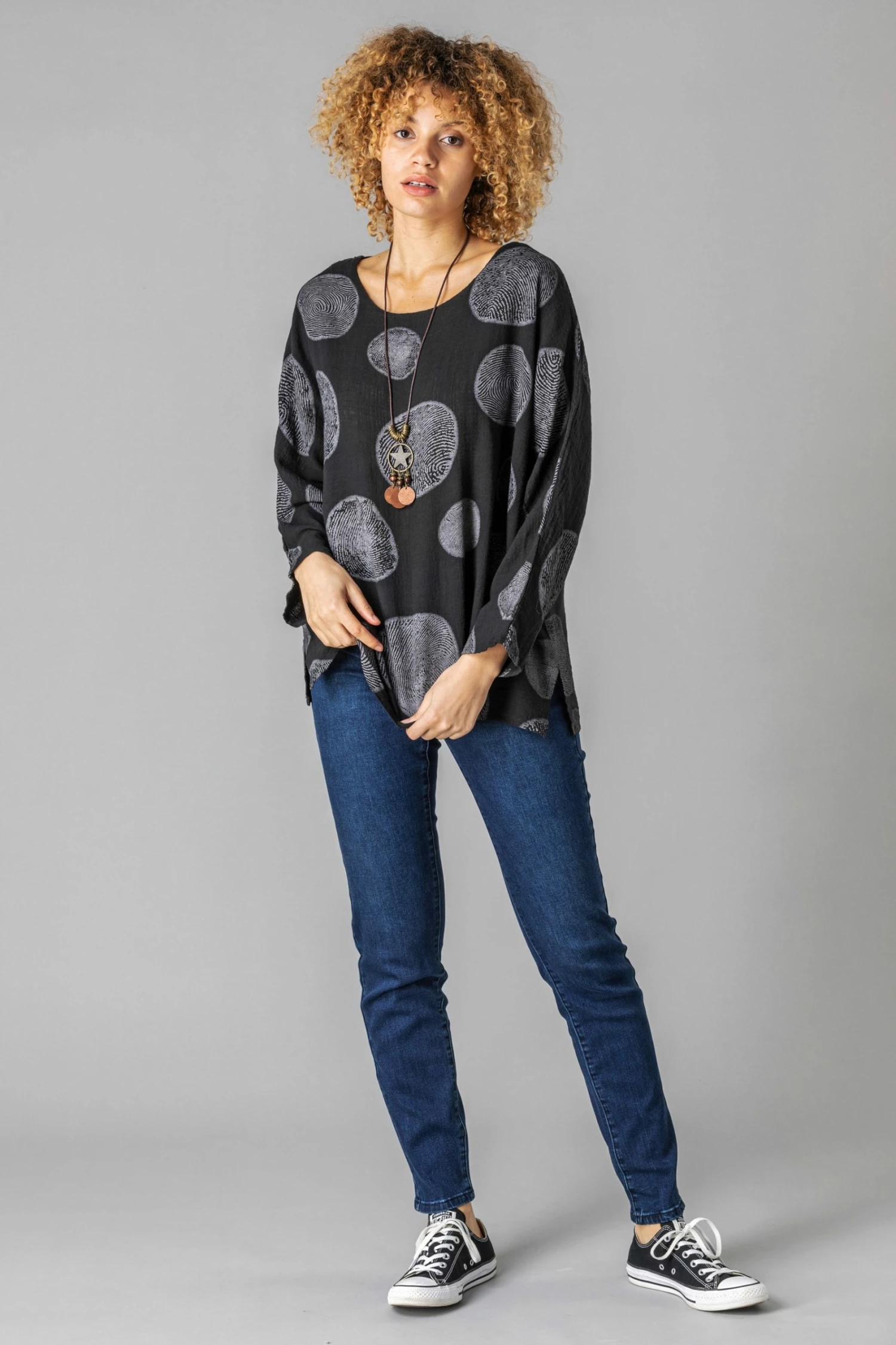 Roman Black Spot Print Top With Necklace 4 Roman Black Spot Print Top With Necklace - Image 2