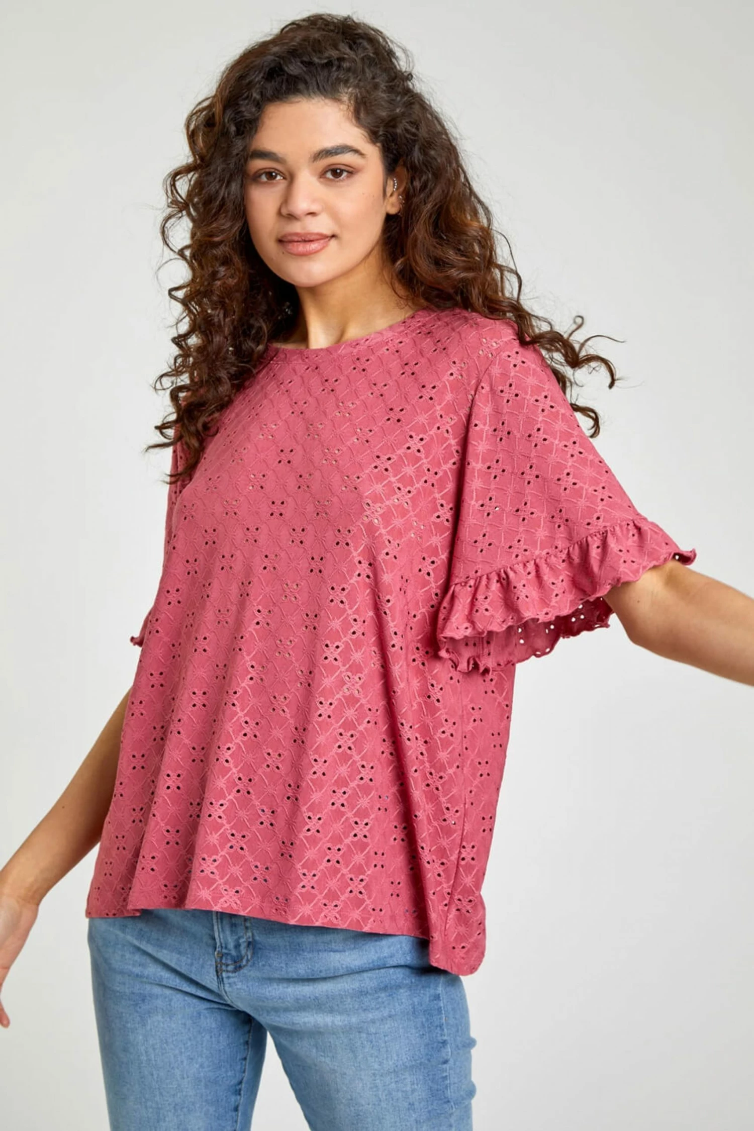 Roman Pink Frill Sleeve Broderie Top 3 Roman Pink Frill Sleeve Broderie Top