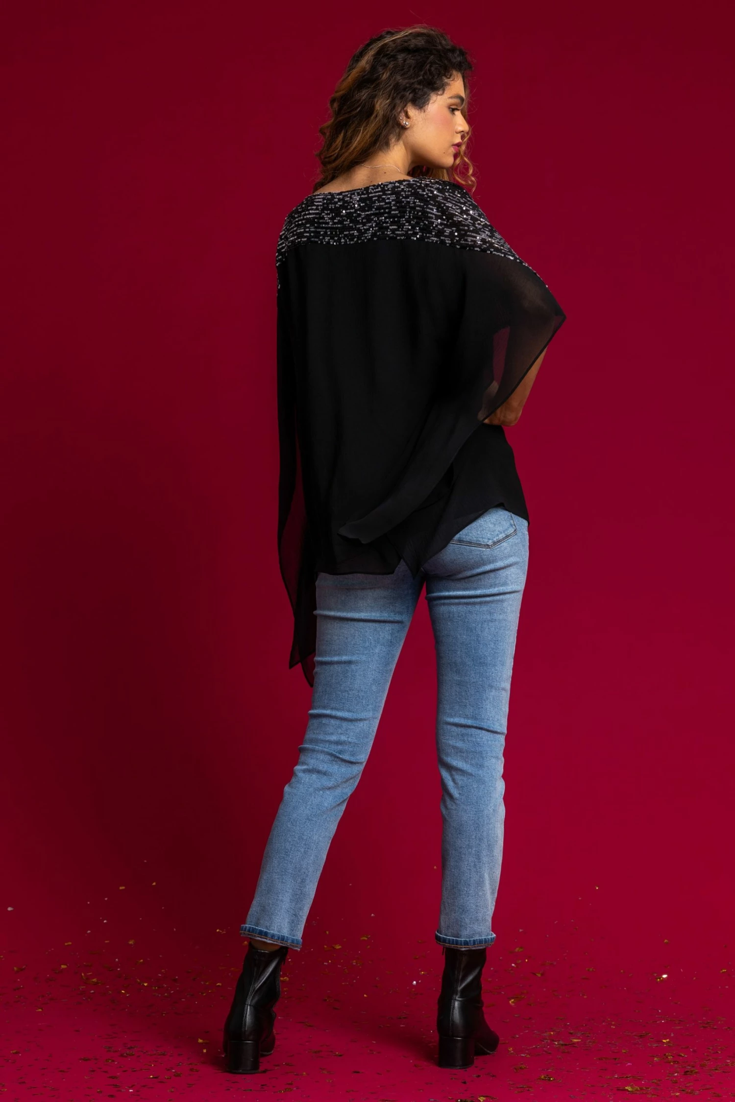 Roman Silver Sequin Embellished Chiffon Overlay Top 4 Roman Silver Sequin Embellished Chiffon Overlay Top - Image 2