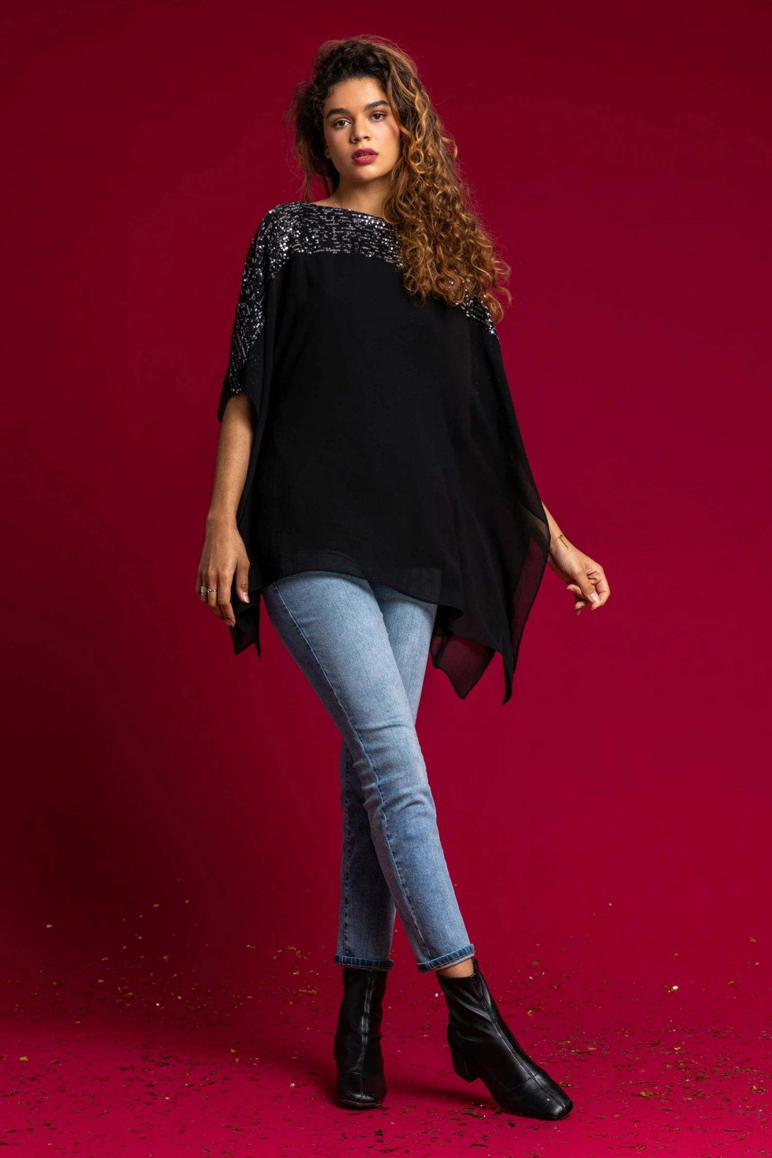 Roman Silver Sequin Embellished Chiffon Overlay Top 5 Roman Silver Sequin Embellished Chiffon Overlay Top - Image 3