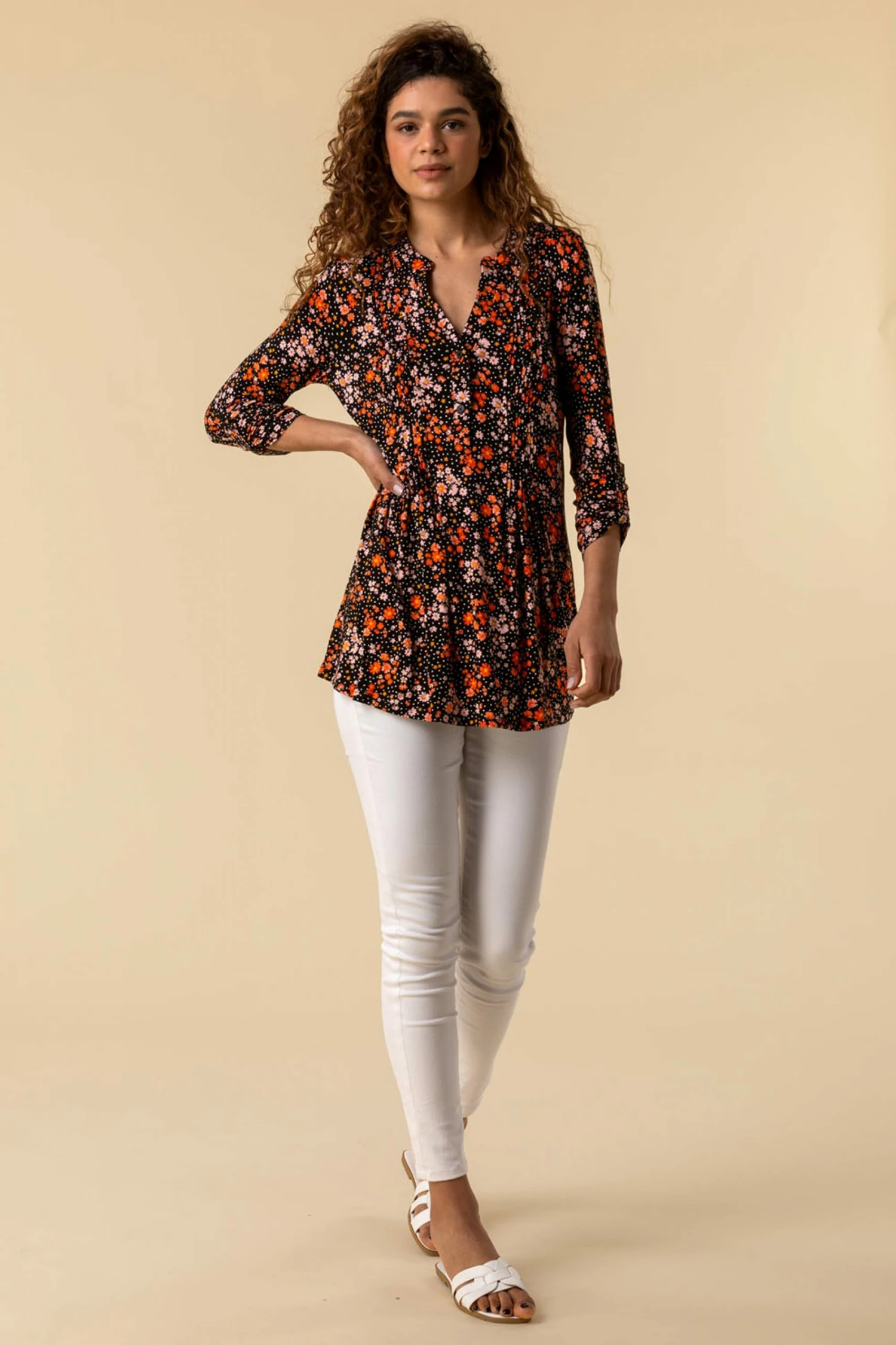 Roman Multi Ditsy Floral Print Pintuck Top 5 Roman Multi Ditsy Floral Print Pintuck Top - Image 3
