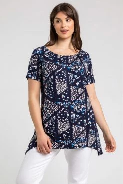 Roman Blue Curve Ditsy Floral Swing Top