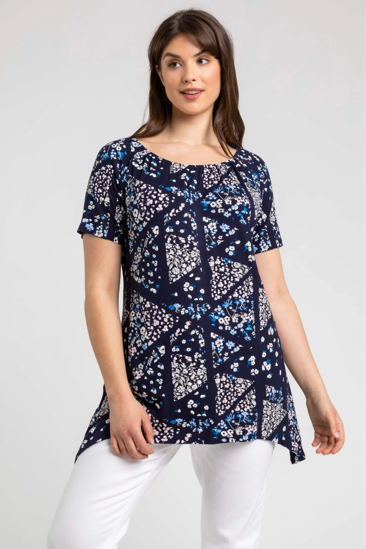 Roman Blue Curve Ditsy Floral Swing Top 3 Roman Blue Curve Ditsy Floral Swing Top