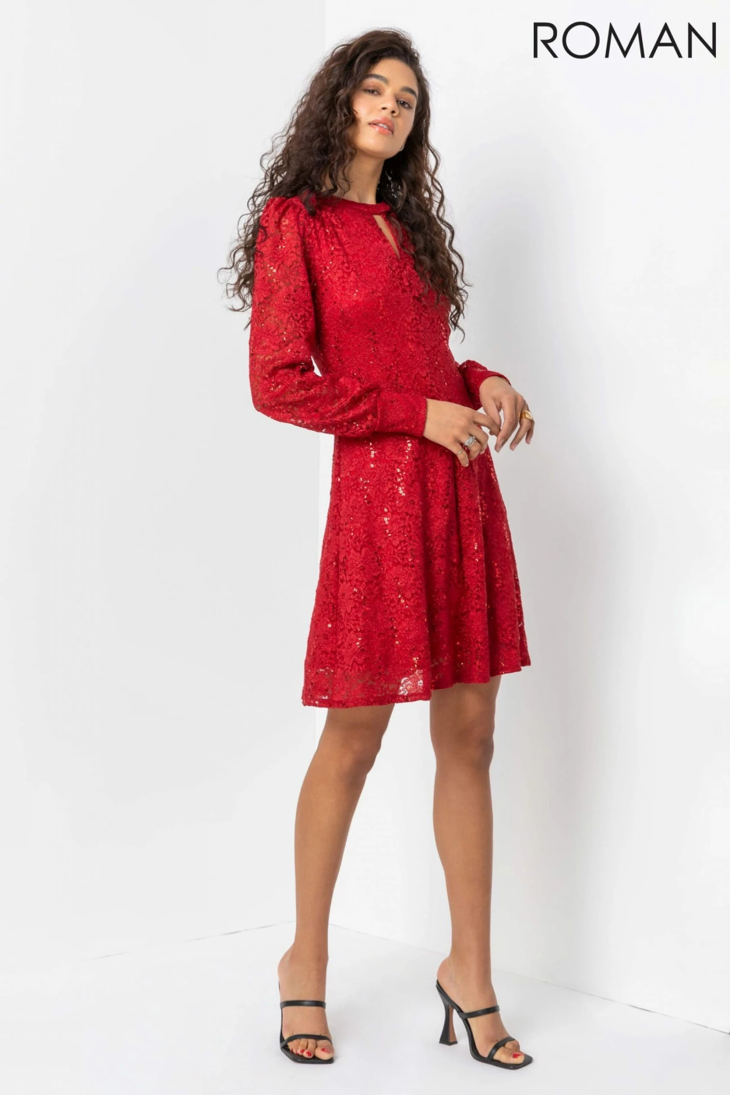 Roman Red Lace Sparkle Swing Dress 7 Roman Red Lace Sparkle Swing Dress - Image 5
