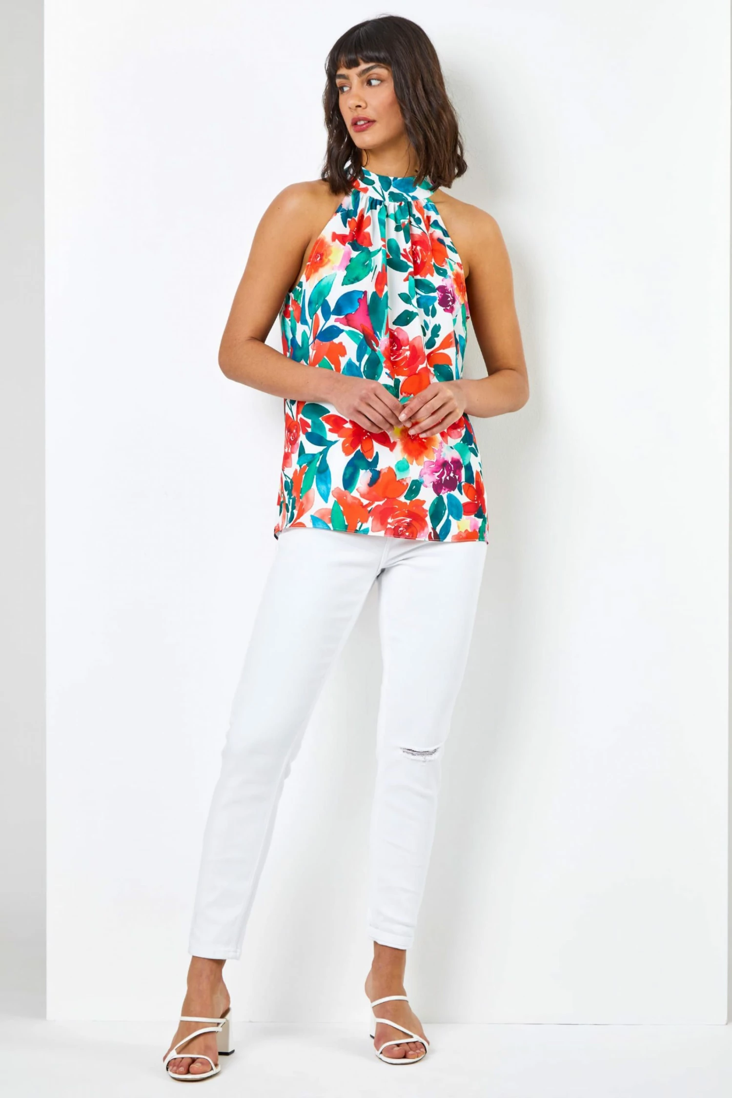 Roman White Floral Print Tie Detail Blouse 5 Roman White Floral Print Tie Detail Blouse - Image 3