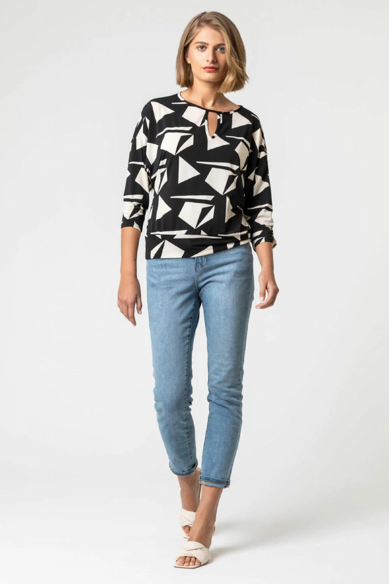 Roman Black Geo Print Keyhole Detail Blouson Top 5 Roman Black Geo Print Keyhole Detail Blouson Top - Image 3