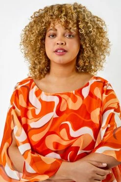 Roman Orange Curve Retro Swirl Chiffon Overlay Top -Roman Sales Shop unnamed file 5888