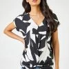 Roman Black & White Contrast Floral Print Twist Detail Top 2 Roman Black & White Contrast Floral Print Twist Detail Top -Roman Sales Shop unnamed file 5891