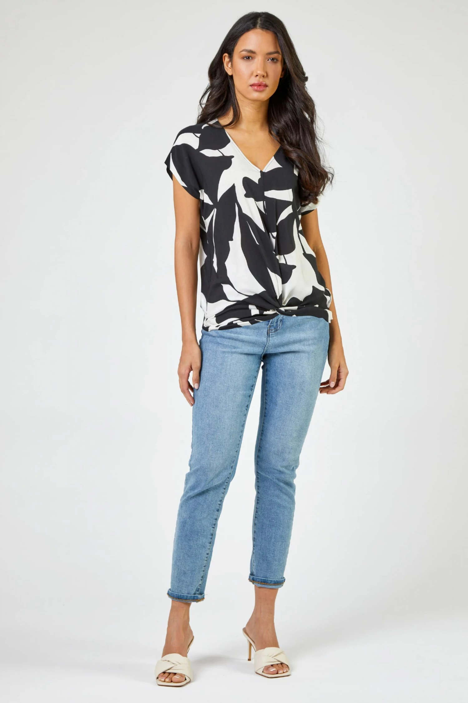 Roman Black & White Contrast Floral Print Twist Detail Top 5 Roman Black & White Contrast Floral Print Twist Detail Top - Image 3