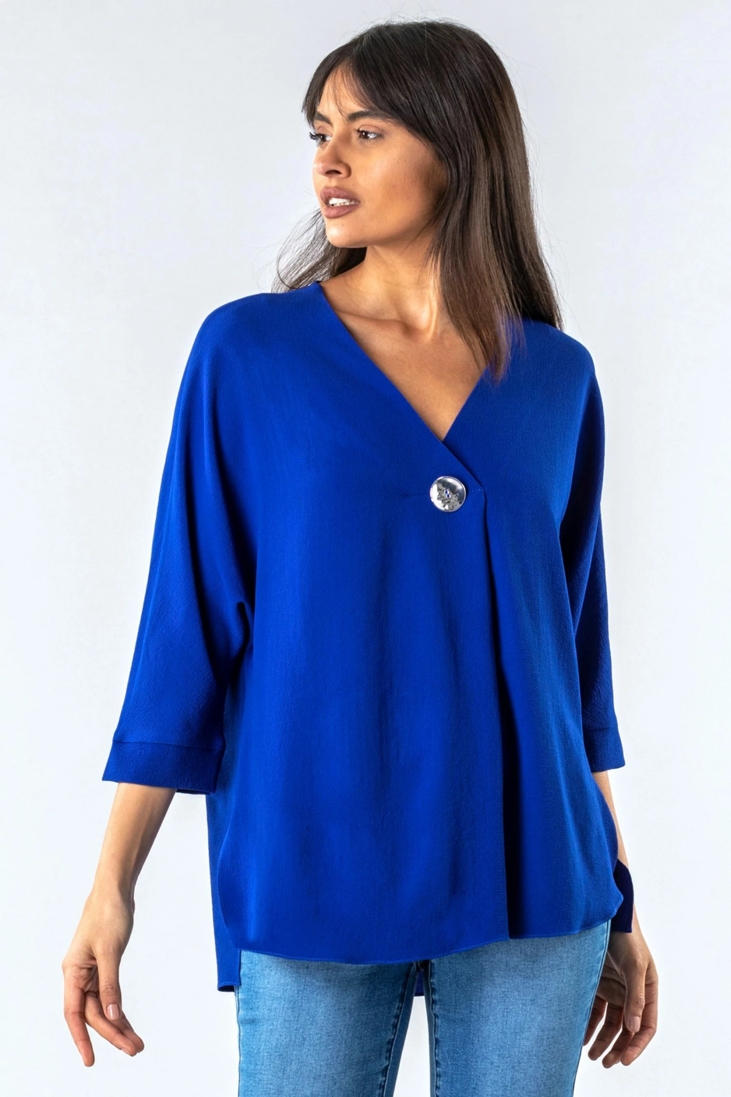 Roman Blue Plain Button Detail Top 3 Roman Blue Plain Button Detail Top