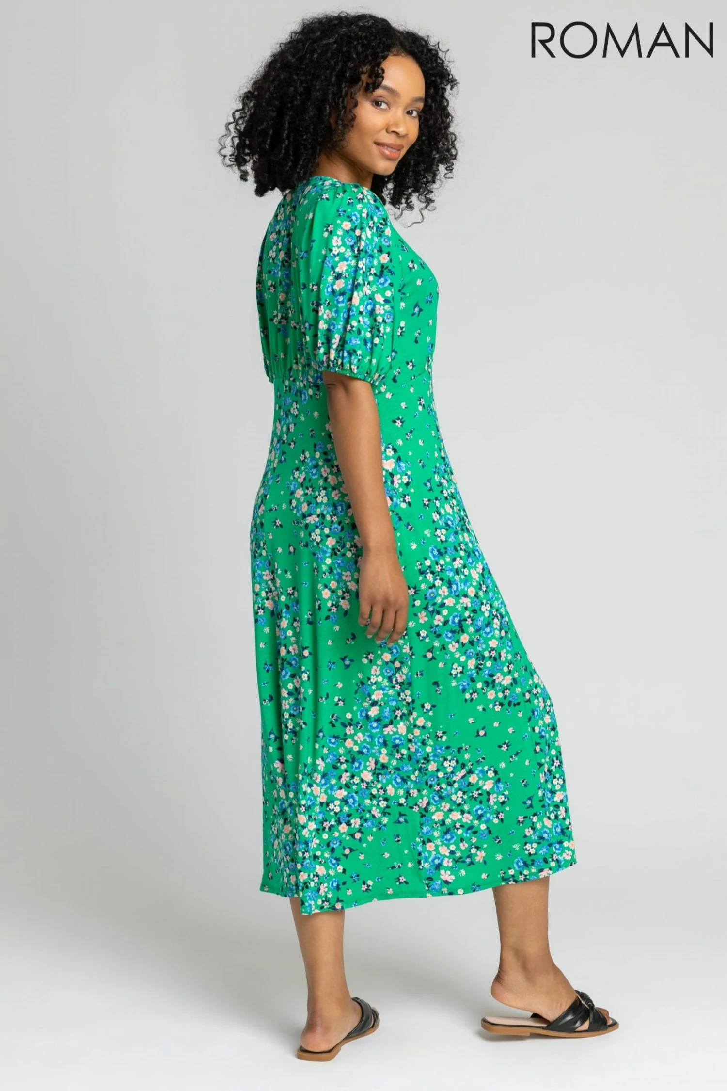 Roman Green Petite Floral Print Empire Midi Dress 4 Roman Green Petite Floral Print Empire Midi Dress - Image 2
