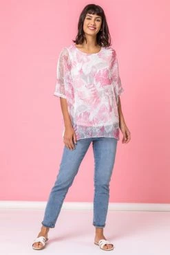 Roman Pink Mesh Overlay Leaf Print Top 10 Roman Pink Mesh Overlay Leaf Print Top -Roman Sales Shop unnamed file 5904