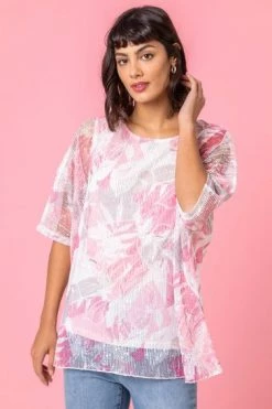 Roman Pink Mesh Overlay Leaf Print Top 12 Roman Pink Mesh Overlay Leaf Print Top -Roman Sales Shop unnamed file 5906