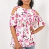 Roman Pink Petite Floral Print Cold Shoulder Chiffon Top 1 Roman Pink Petite Floral Print Cold Shoulder Chiffon Top -Roman Sales Shop unnamed file 5908