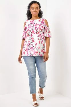 Roman Pink Petite Floral Print Cold Shoulder Chiffon Top 9 Roman Pink Petite Floral Print Cold Shoulder Chiffon Top -Roman Sales Shop unnamed file 5909
