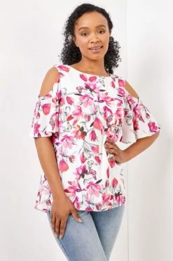 Roman Pink Petite Floral Print Cold Shoulder Chiffon Top 12 Roman Pink Petite Floral Print Cold Shoulder Chiffon Top -Roman Sales Shop unnamed file 5912