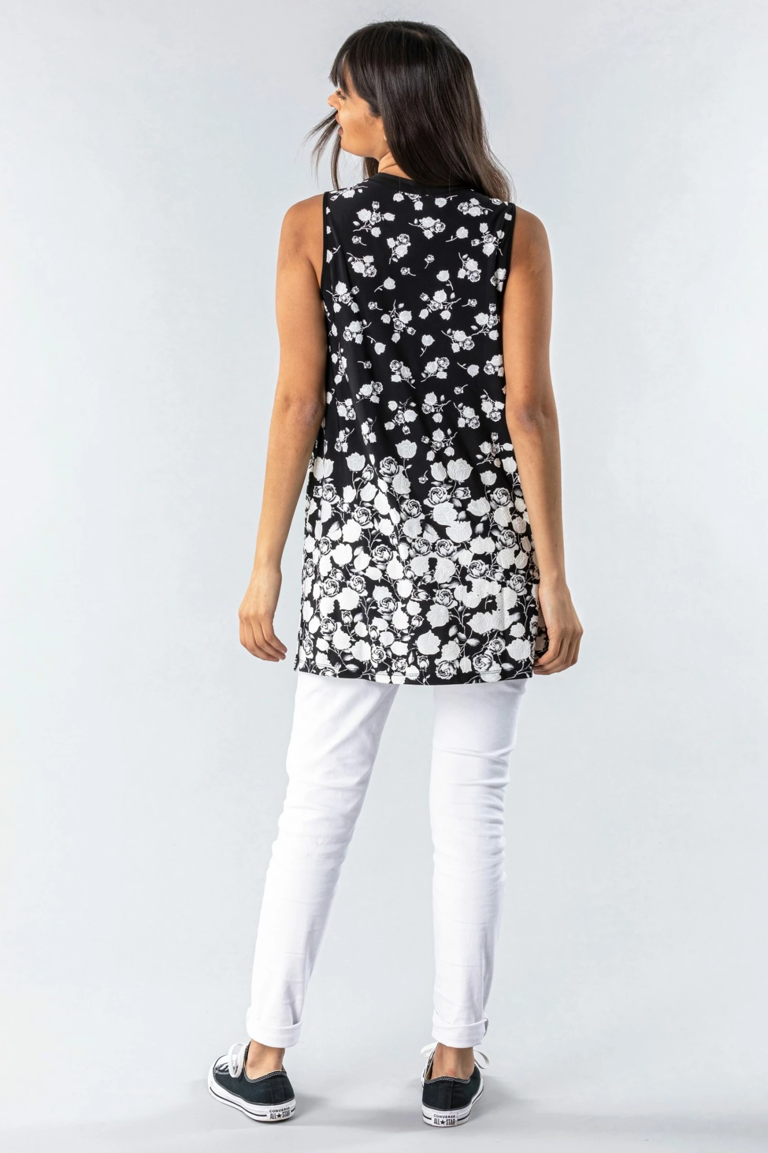 Roman Black Floral Puff Print Zip Detail Top 4 Roman Black Floral Puff Print Zip Detail Top - Image 2