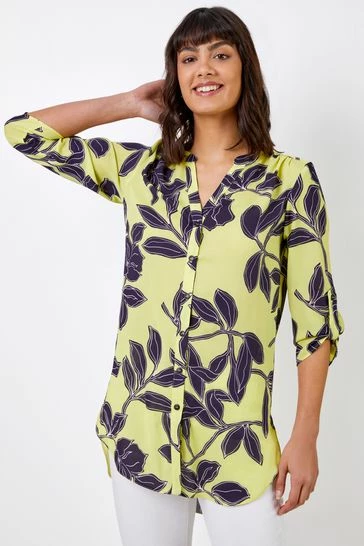 Roman Green Linear Floral Button Through Tunic Blouse 7 Roman Green Linear Floral Button Through Tunic Blouse - Image 5