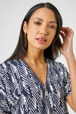 Roman Blue Textured Abstract Print Zip Front Top 9 Roman Blue Textured Abstract Print Zip Front Top -Roman Sales Shop unnamed file 5944