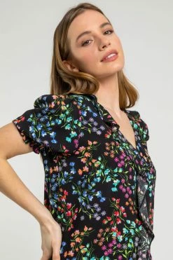 Roman Multi Petite Floral Print Frill Detail Top