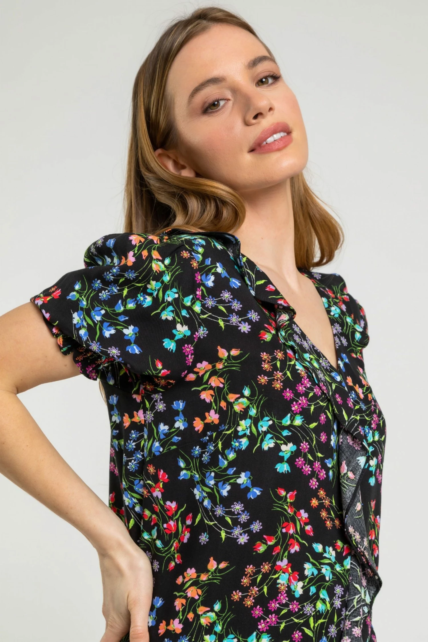 Roman Multi Petite Floral Print Frill Detail Top 3 Roman Multi Petite Floral Print Frill Detail Top