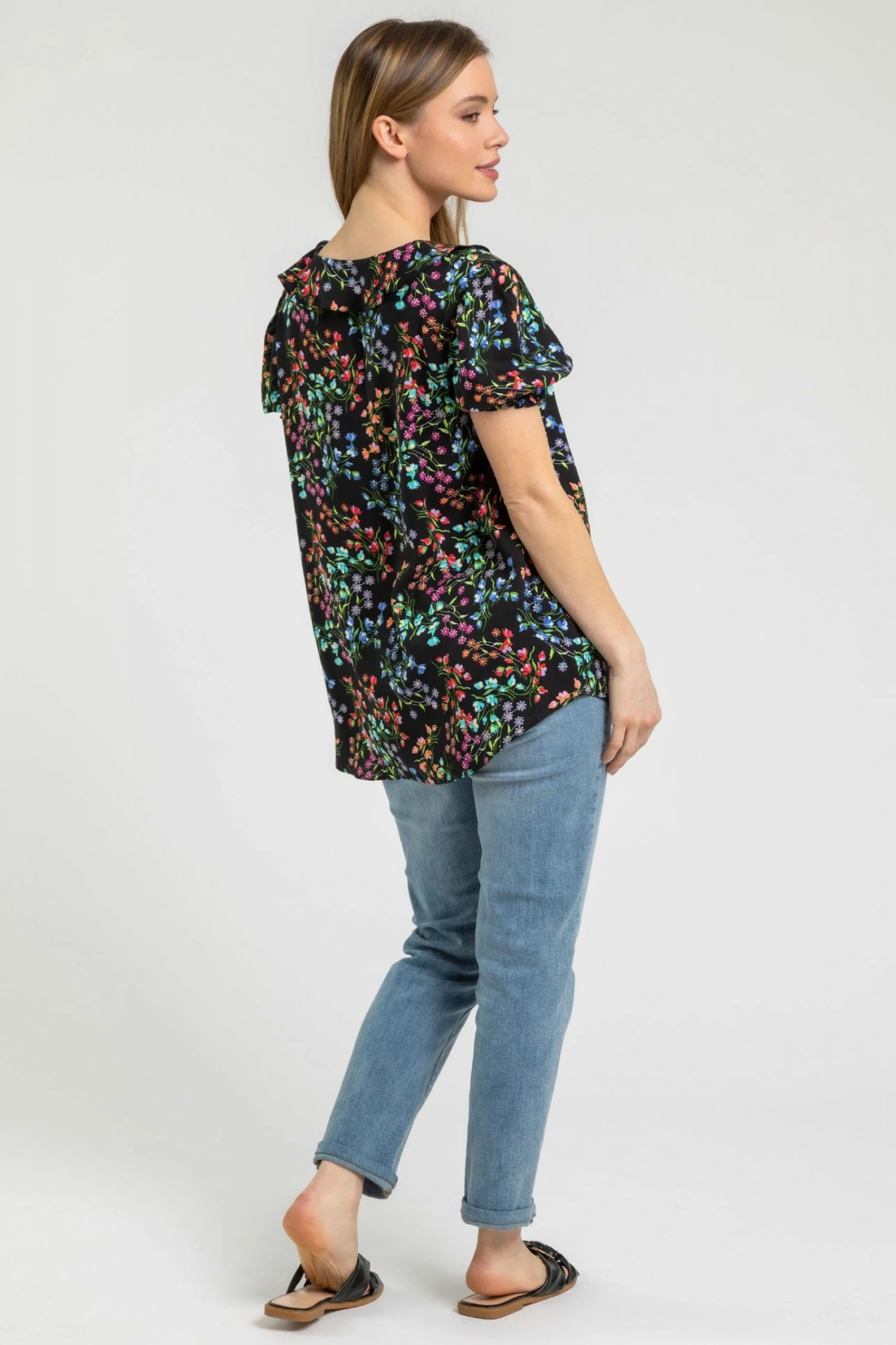 Roman Multi Petite Floral Print Frill Detail Top 4 Roman Multi Petite Floral Print Frill Detail Top - Image 2