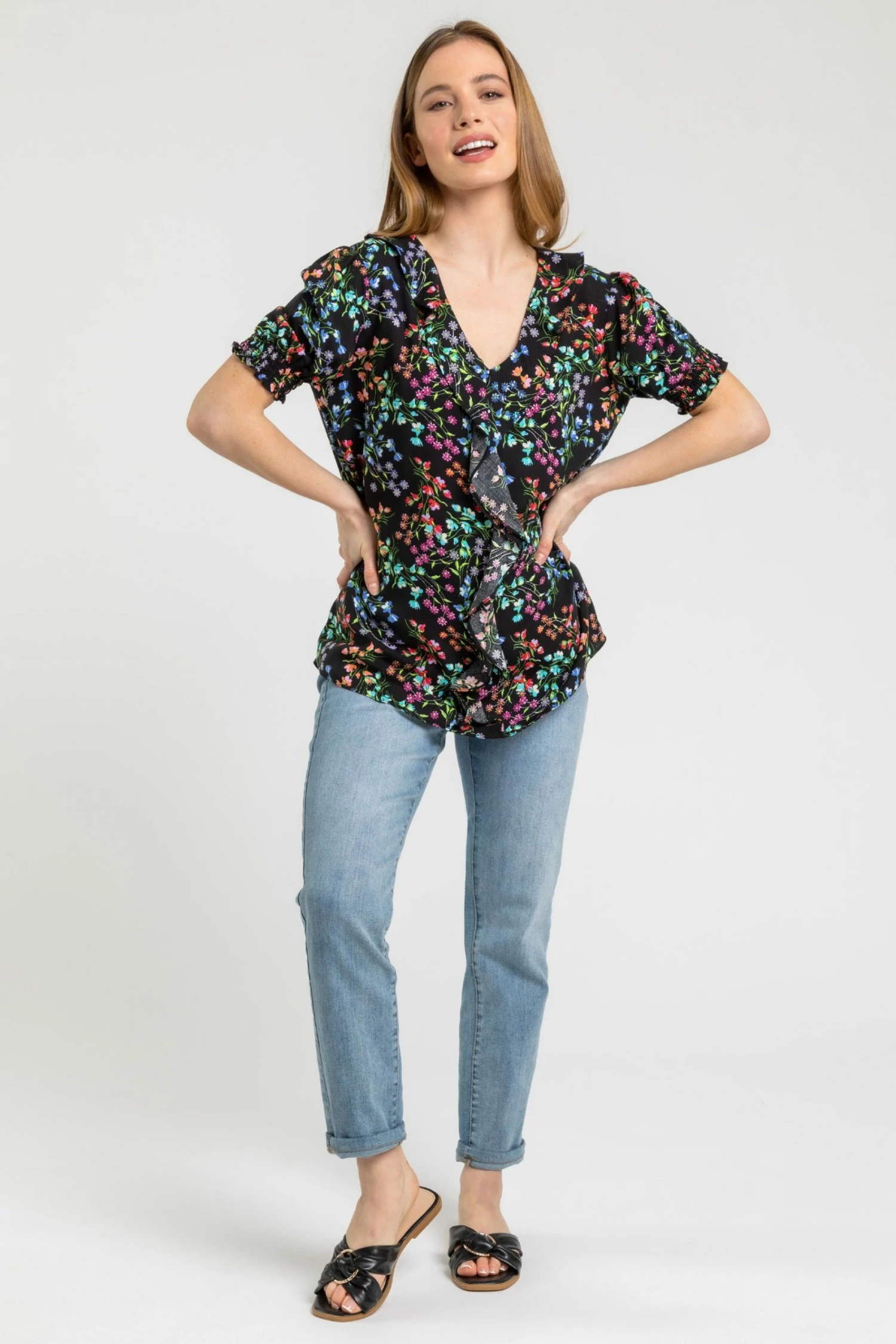 Roman Multi Petite Floral Print Frill Detail Top 5 Roman Multi Petite Floral Print Frill Detail Top - Image 3