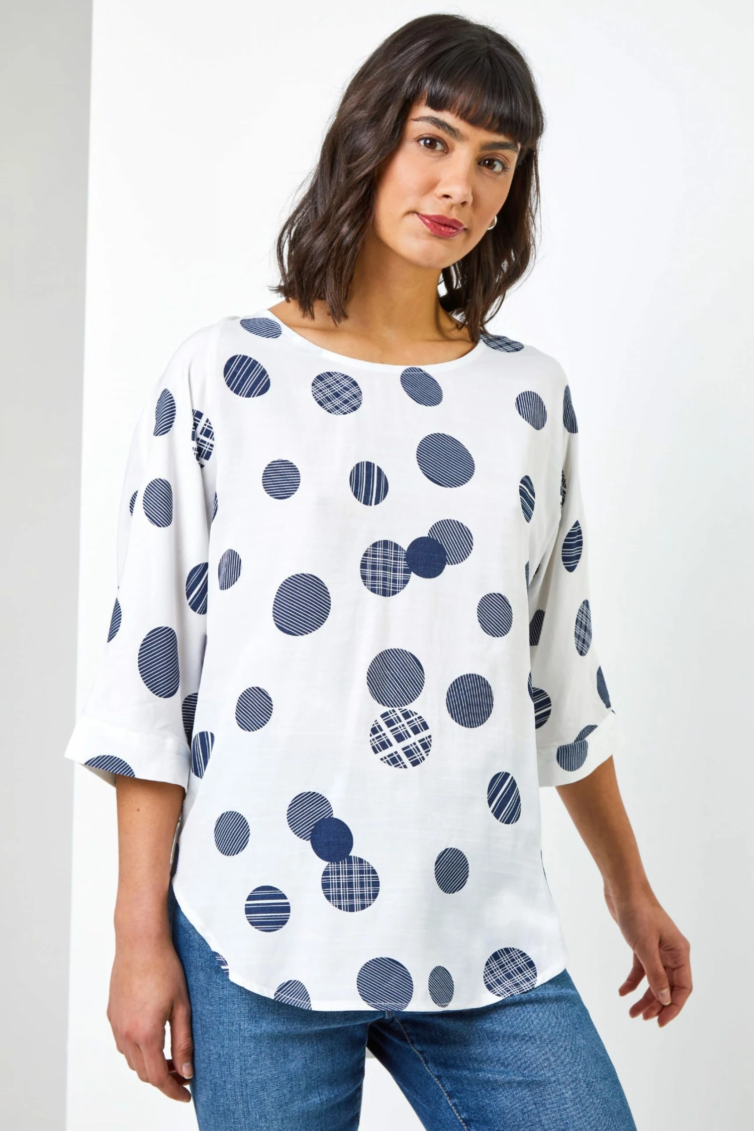 Roman White Abstract Spot Print Top 3 Roman White Abstract Spot Print Top